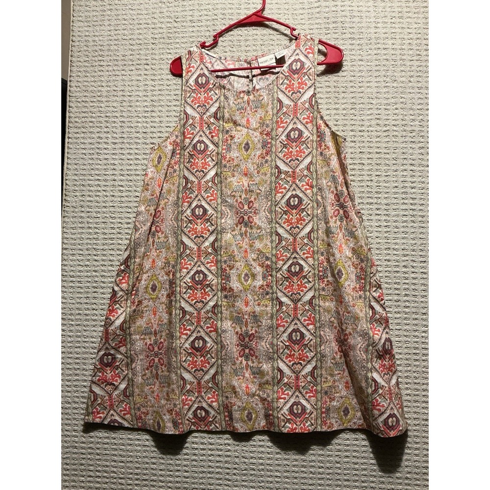 Rachel Zoe Linen Dress NWOT Aztec South West Print L Desert Colors Sleeveless